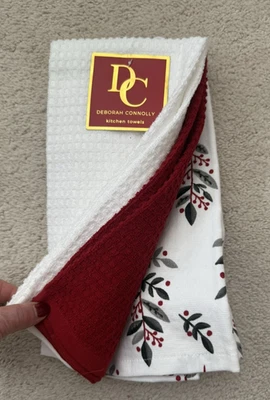 Juego de 3 toallas de cocina Deborah Connolly Designs bayas rojas hojas grises Foto 1 de 4