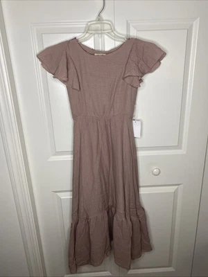Brand New Joyfolie Mia Joy Bohemian Maxi Dress Girls Sz 10 Pinkish Beige NWT - Image 1 of 4