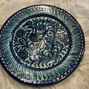 Spanish Fajalauza Pottery J E Arco Spain Blue Bird Plate 10.5” - Picture 1 of 4