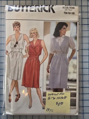 Vestido Butterick 6520 Misses años 80 patrón talla 14-16-18 vintage sin cortar Foto 1 de 2