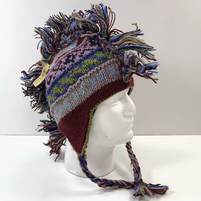 CHEUEUX 100% Lana Hecho a Mano Tejido Gorro Orejeras Forrado Invierno Mohawk Sombrero Nuevo con Etiquetas Foto 1 de 4