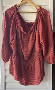 Lane Bryant Orange und Silber Metallic Boho Top 3/4 Arm Übergröße 26/28 Bluse - Bild 1 von 6