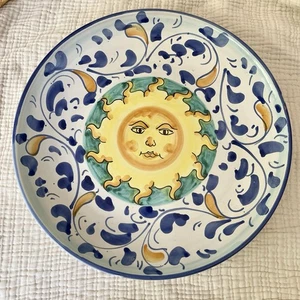 Plato de cerámica vintage Vietri Soli The Sun pintado a mano Italia muy grande 14,5"" - Imagen 1 de 6