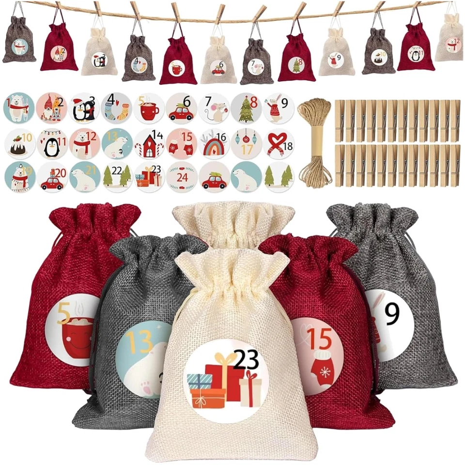 Individueller Adventskalender Stoffbeutel – 24 große Jutesäckchen für Geschenke - Bild 1 von 1