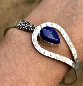 Handmade Cuff Bangle Jewelry German Silver, Natural Lapis Lazuli Gemstone 7 - Picture 1 of 7
