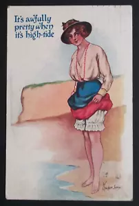 Pretty at High Tide Blackpool Stocker Shaw Humor Funny Comic Postcard c1910s - Picture 1 of 5