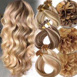 14-24in Nail U Tip 100% Remy Human Hair Extensions Hot Fusion Keratin Pre Bonded - Picture 1 of 32