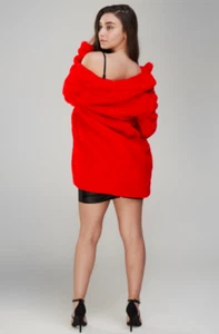Hey Ruby Red/Cream Faux Fur Coat - Picture 1 of 5