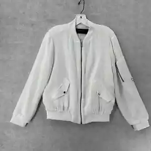 Zara Basic Track Jacket Womens SMALL White Satin Zip Up Windbreaker Dressy - Picture 1 of 15