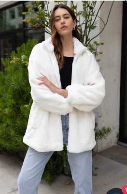 Chaqueta de piel sintética blanca Cali 1850 cordón ajustable anorak longitud media talla XS Foto 1 de 4