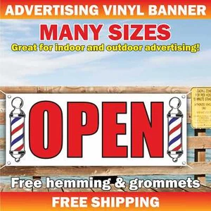 OPEN BARBER SHOP Advertising Banner Vinyl Mesh Sign beauty salon spa nail hair - Picture 1 of 5