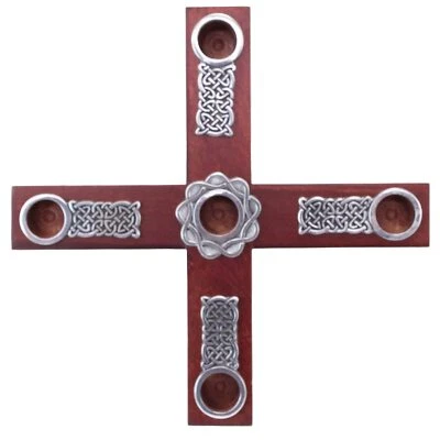 Abbey & CA Gift Celtic Knot Wood Cross Advent Wreath Candle Holder Brown - Image 1 of 4