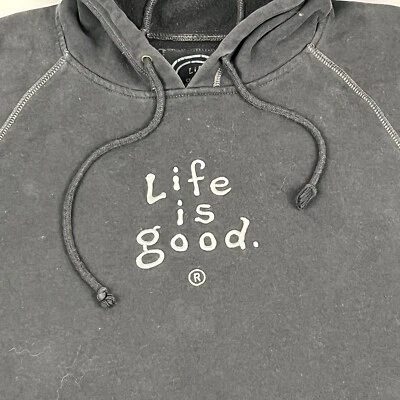 Sudadera con capucha Life Is Good Pullover talla mediana bolsillo cordón bordado deletreado Foto 1 de 4