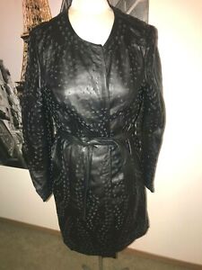 NEWPORT NEWS BLACK LEATHER LASER CUT OUT BELTED JACKET SIZE 16M