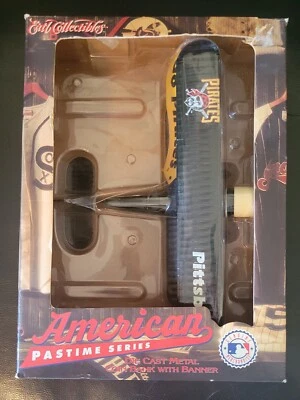 Vintage NIB Ertl Pirates Die Cast Metal Coin Bank Airplane Bi-plane with Banner  - Image 1 of 3