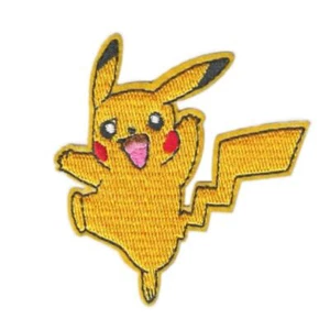 HAPPY PIKACHU IRON ON PATCH 2.75" Dancing Pokemon Yellow Embroidered Applique - Picture 1 of 2