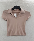 Ultra Flirt Juniors' Ribbed Polo T-Shirt S Warm Taupe Collar V-Neck Short Sleeve