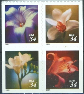 4 Flowers 34 Cent Denominated Block of 4 MNH Original Backing Sc 3487 to 3490 - Picture 1 of 2