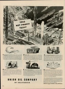 1944 Gas Union Oil Company California anuncio impreso vintage dividendos de ganancias de fábrica - Imagen 1 de 9