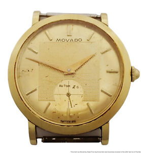 18k Gold Movado Scarce Mirror Dial Bumper Automatic Mens Vintage Wrist Watch	