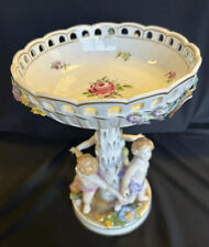 Antique VON  SCHIERHOLZ Germany Centerpiece Compote Bowl 3 Cherubs/Putti Dresden