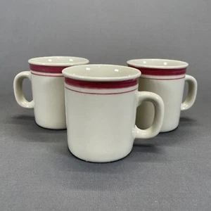 Tienshan Stoneware Coffee Cups Mugs 3 3/8" Set of 3 Dark Pink Bands Casual - Picture 1 of 10