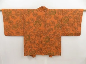 5411T05z550 Vintage Japanese Kimono Silk HAORI Dragon Orange-Brown - Picture 1 of 7