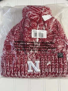 Nebraska Cornhuskers Beanie Knit Winter Hat Pom Heather Lattice Zephyr NWT - Picture 1 of 4
