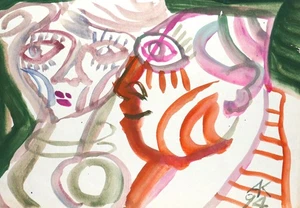 Signed abstract watercolor painting figures - Picture 1 of 10