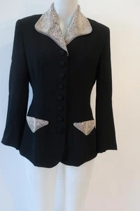Womens Iris Black White Pearl Bead Embellished Jacket Blazer 6 - Picture 1 of 14