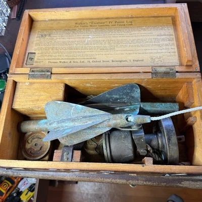 Antique Y Walker & Son Excelsior IV Ship Log and other Nautical Items in Box - Image 1 of 4