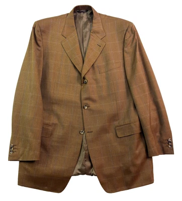 Vtg Y2K Canali 56L 46L Brown Windowpane Blazer Jacket Sport Suit Coat Italy - Image 1 of 4