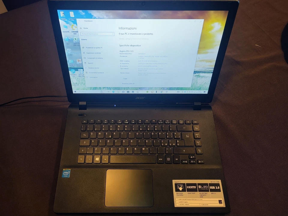 Notebook Pc Portatile - Acer Aspire ES1-511 Quad Core - Immagine 1 di 4