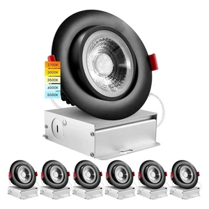 Luxrite 4" Gimbal LED Recessed Light 11W=75W 5CCT 1000LM, Dimmable Black 6 Pack - Picture 1 of 7