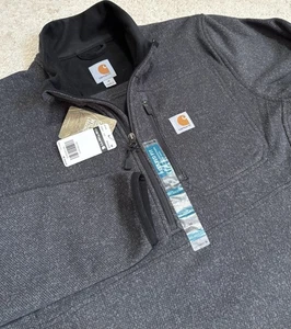 Carhartt Fleece Jacket Mens Size Medium Dalton 1/2 Zip Black Heather Pockets - Picture 1 of 12