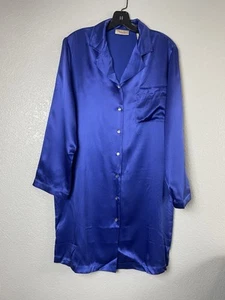 NWT Judith Hart Blue 100% Silk Nightgown Sz M Long Sleeve Night Shirt Sleepwear - Picture 1 of 5