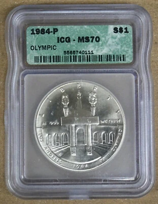 1984-P OLYMPIC COMMEMORATIVE SILVER DOLLAR ICG MS70 740111 - Image 1 of 2
