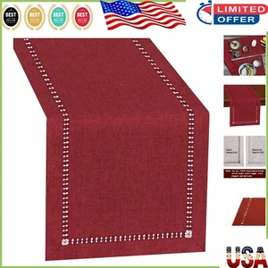 Durable Polyester Hemstitched Table Runner in Cranberry - 14x36 for Dining Style - Picture 1 of 9