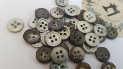 Vintage 4 hole button new 20pcs,dia 11.3mm, col:grey pearl, made of  grey shell - Image 1 of 4