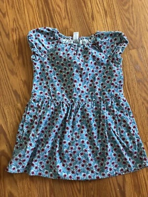 Tea Collection Girls Blue Corduroy Floral Dress Pockets size 5 - Image 1 of 4