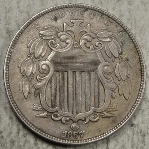 1867 With Rays Shield Nickel, Choice Extremely Fine, Well Struck - Very Scarce - Picture 1 of 6