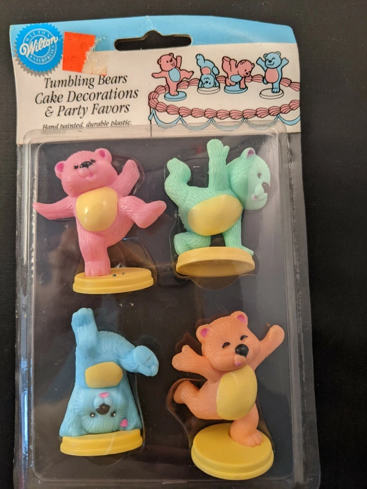Vintage 4 Wilton Birthday Cake Toppers Decorations Tumbling Bears NOS Vtg 1994