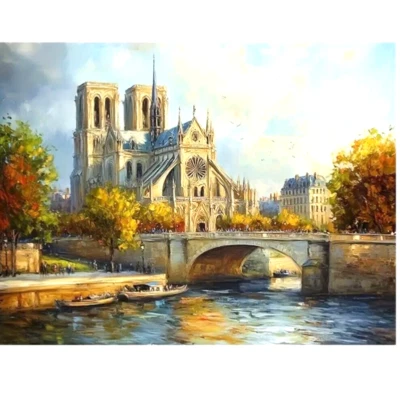 Lienzo artístico catedral de Notre Dame en el río Sena París sin marco 16 x 12 pulgadas Foto 1 de 2