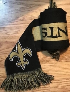 New Orleans Saints NFL Black & Gold Knit Logo Neck Scarf Forever Collectibles - Picture 1 of 9