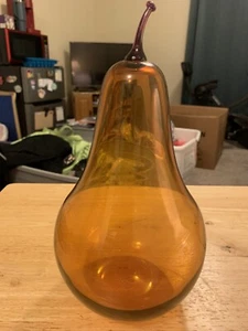 Glass Amber Pear Decor 9 Inch - Picture 1 of 4