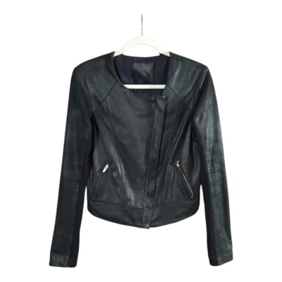 VEDA Dali Smooth Leather Moto Biker Jacket in Black Contemporary Women's Medium - Image 1 of 4