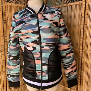 NWT C&C California Women’s Large Camo Scuba Bomber Jacket - Picture 1 of 10