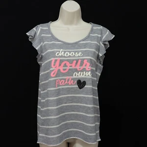 Justice Girl's "Choose Your Own Path" Striped Shirt 18 Gray White Ruffle Sleeve - Picture 1 of 9
