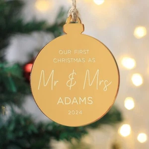 Personalisierte Kugel Unser erstes Weihnachten als Mr & Mrs verspiegelt Hängedeko - Bild 1 von 6