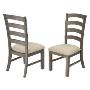Beige Linen Dining Chairs (Set of 2) with Rustic Gray Brown Wood - Picture 1 of 4